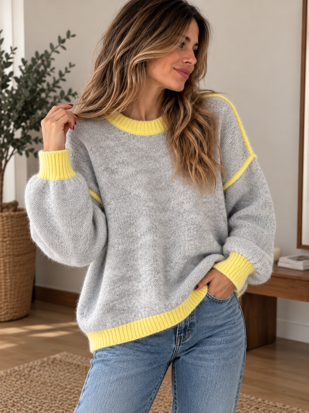 Jersey gris con amarillo