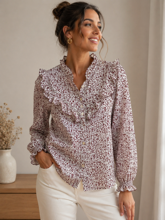 Camisa flores granate