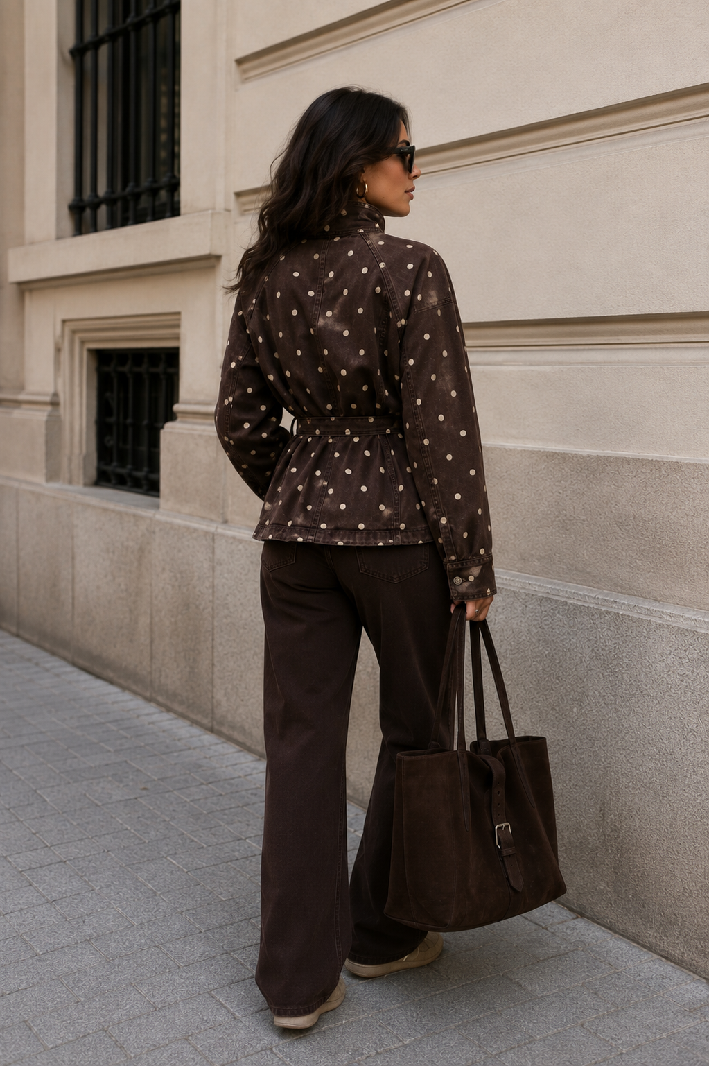 Chaqueta tejana chocolate con lunares