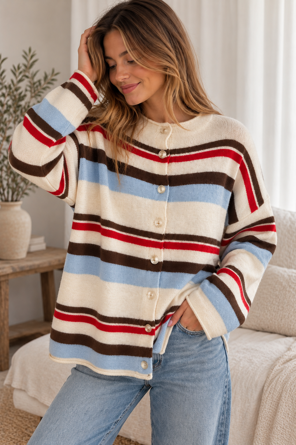 Jersey raya choco, rojo y celeste