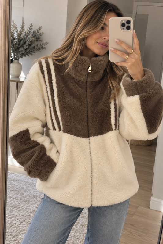 Abrigo pelo choco y beige