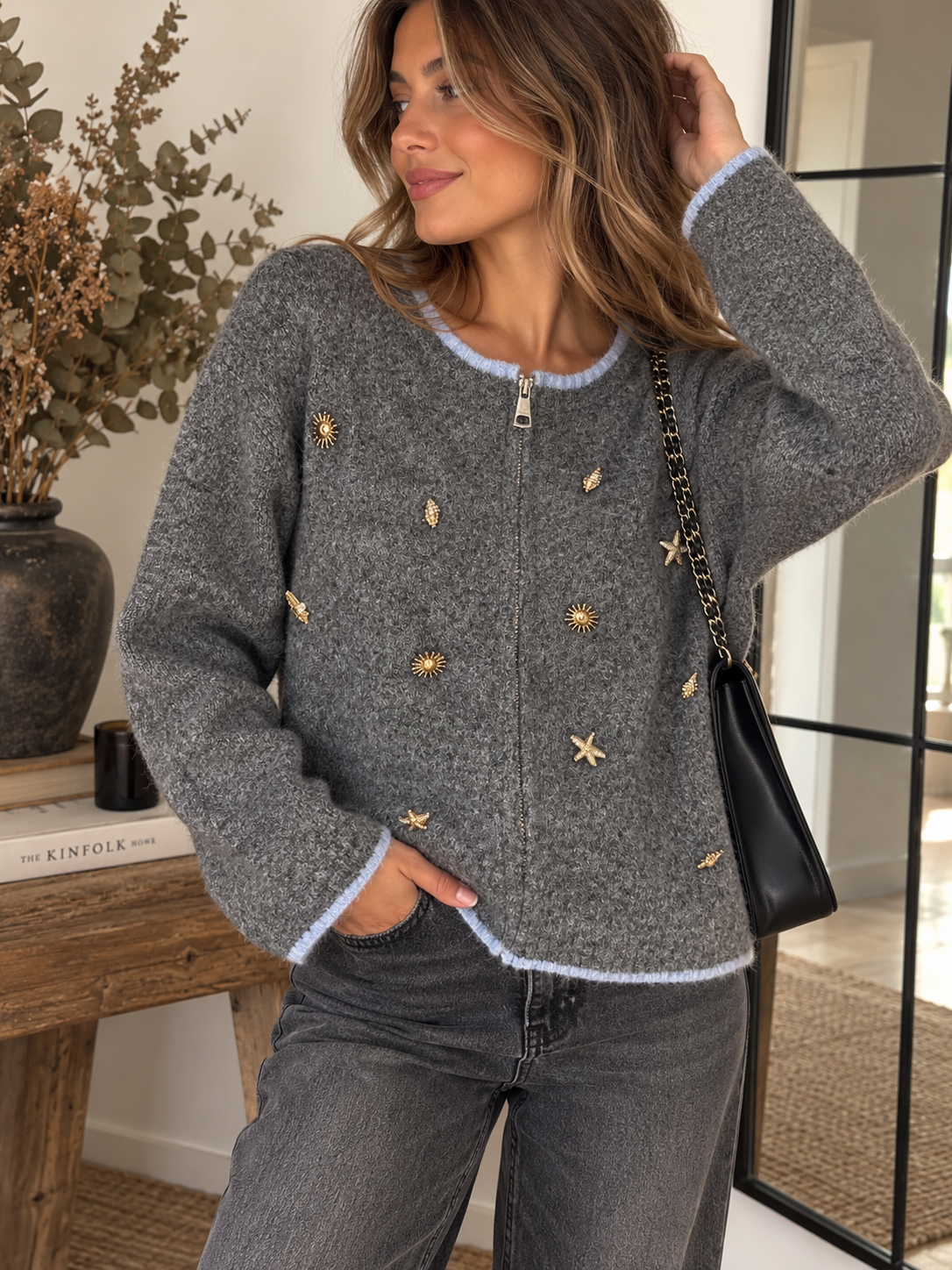 Jersey con cremallera y detalles de mar