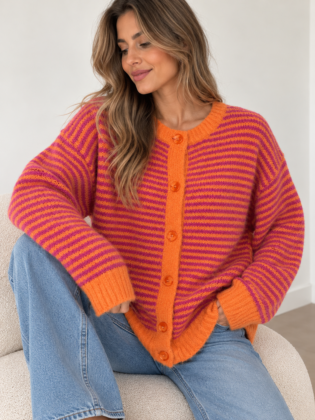 Jersey con botones naranja/fucsia
