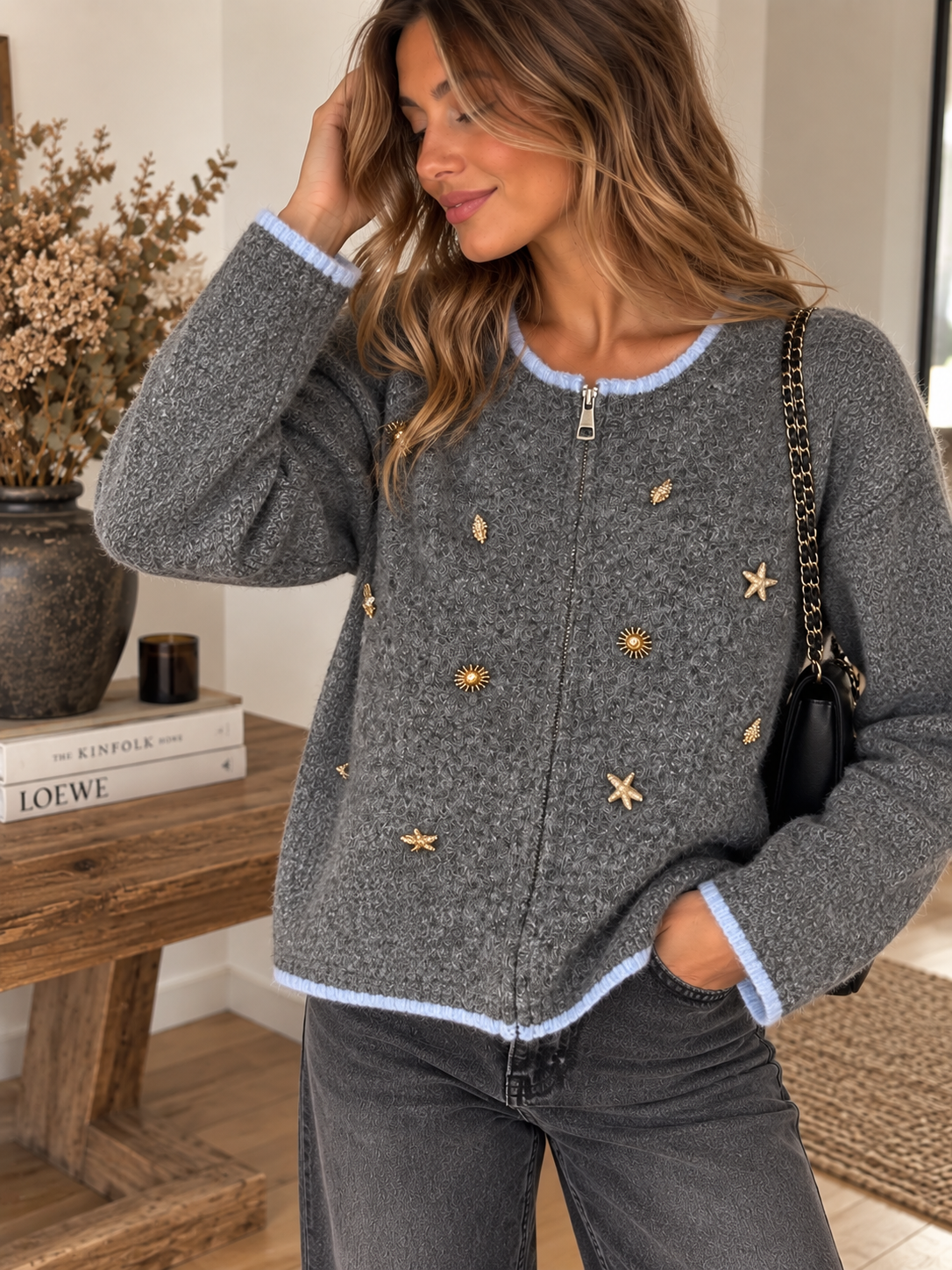 Jersey con cremallera y detalles de mar
