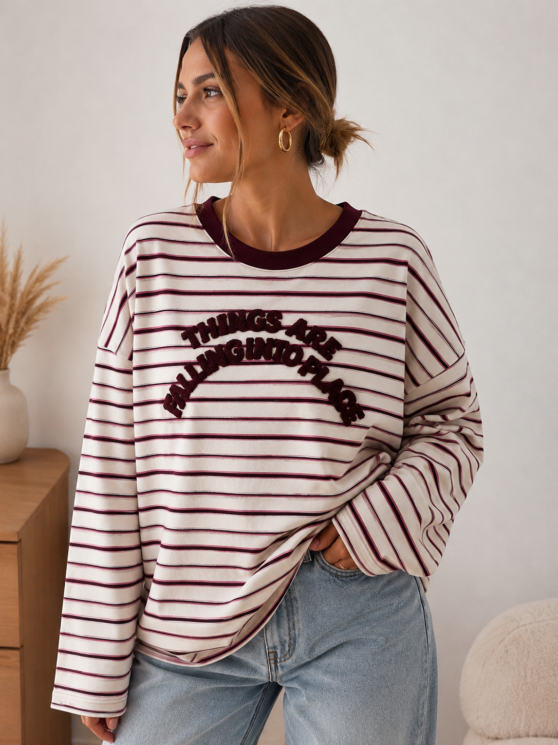 Camiseta rayas burdeos