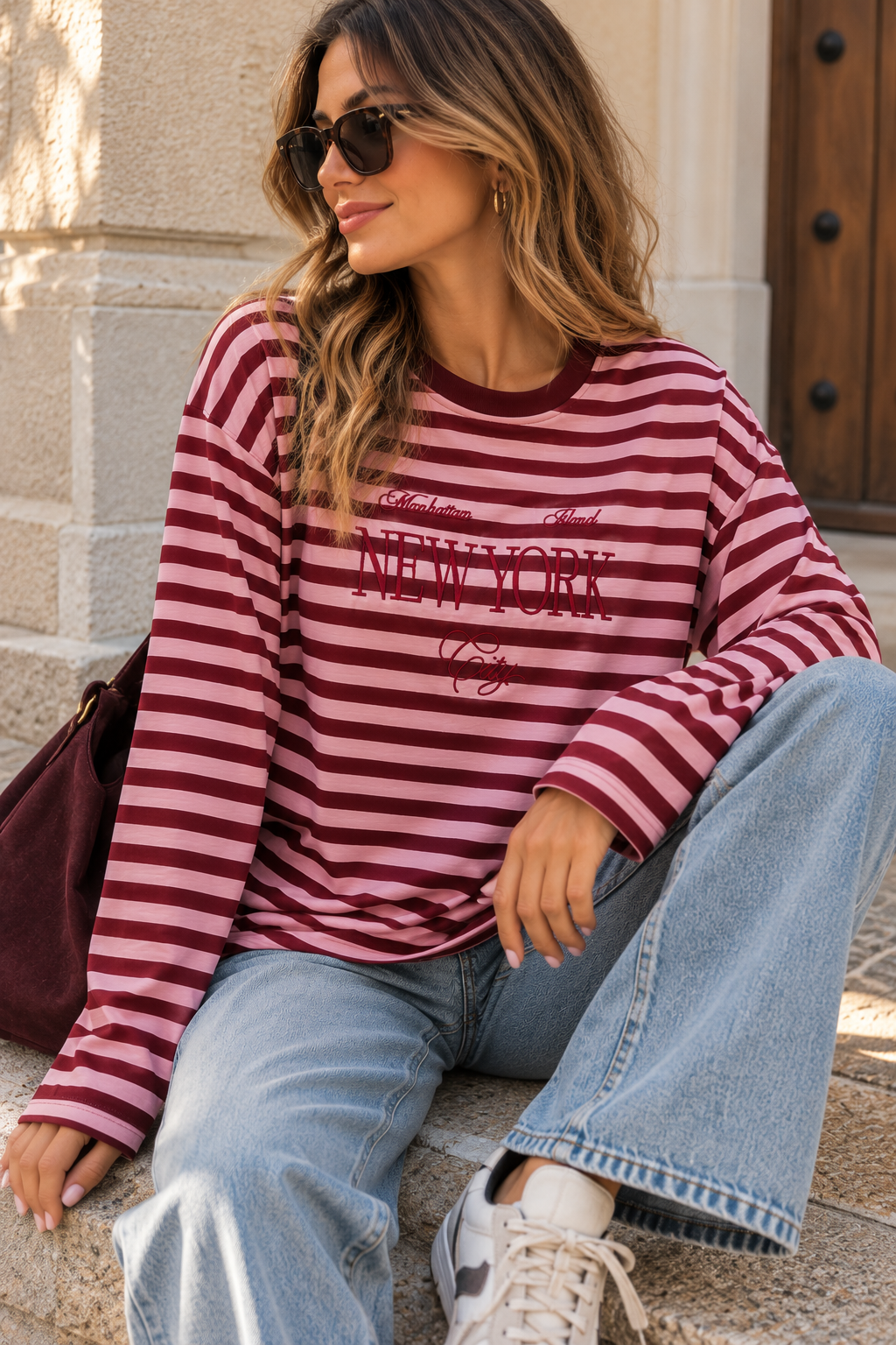 Sudadera rayas rojo y rosa