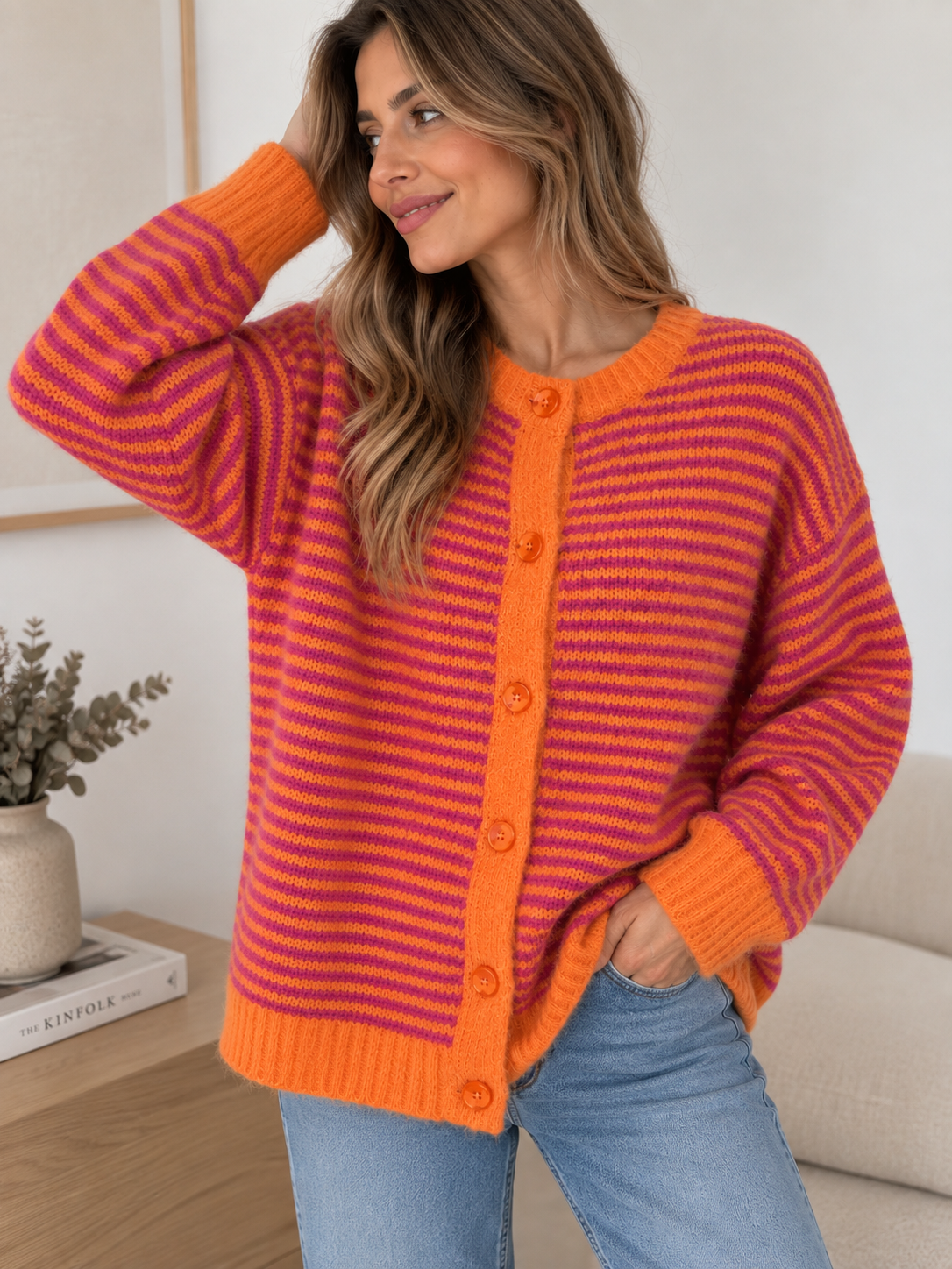 Jersey con botones naranja/fucsia