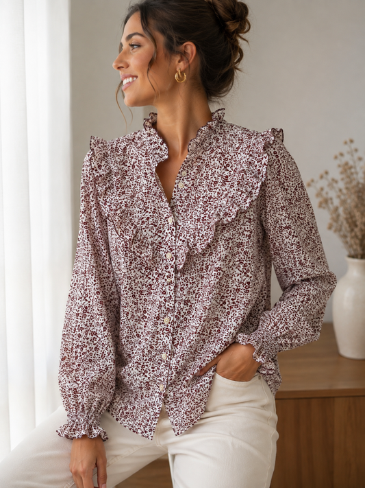 Camisa flores granate
