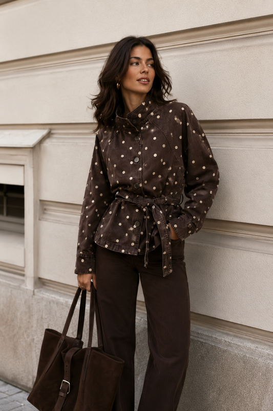 Chaqueta tejana chocolate con lunares