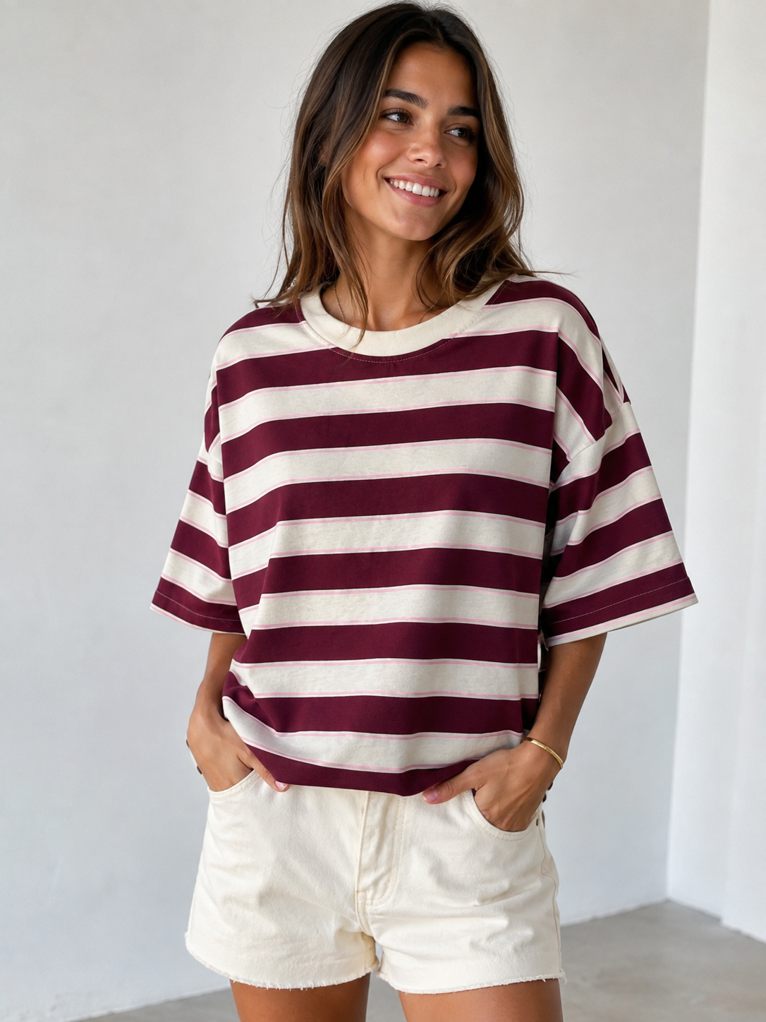 Camiseta rayas burdeos