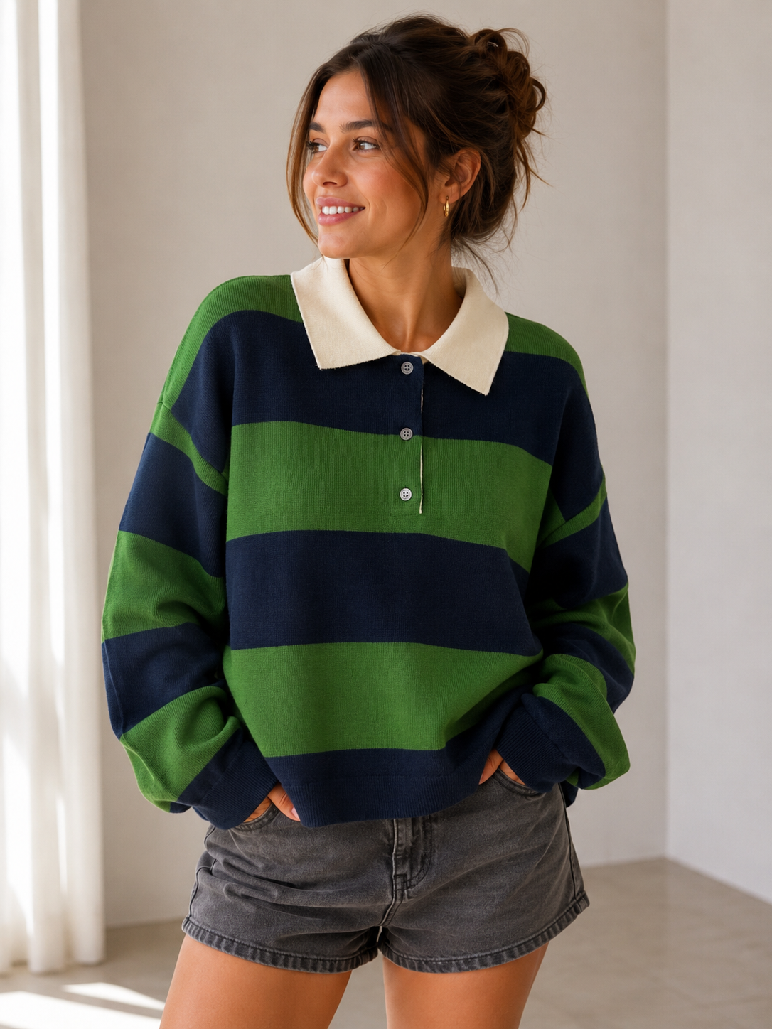 Jersey raya marino y verde